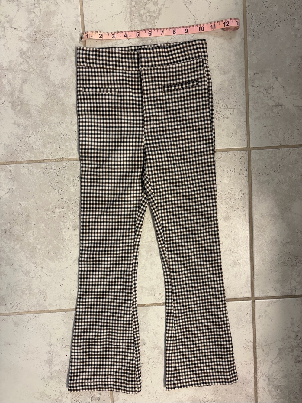 ✨Zara Kids | Girls Brown, Blk, Ivory Gingham Flare Pants | Sz 9 - Picture 5 of 6